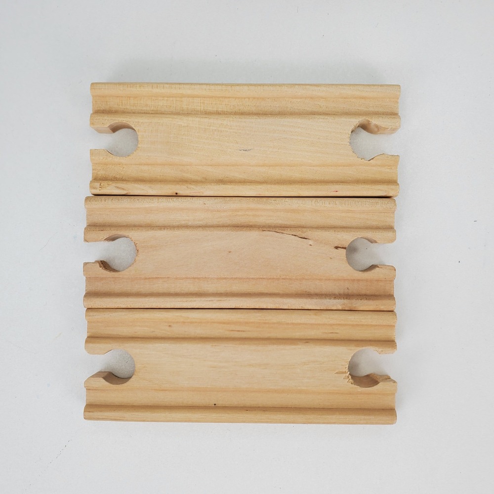 3pc Wooden Railway Straight Track Female to Female Connectors 4.25 Inch Natural